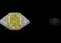 Leon Megé  Montpassier™ three-stone micro-pave ring with a fancy yellow diamond and trillions r6665