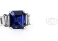 Leon Megé Art Deco-inspired five-stone ring with a blue sapphire and diamond baguettes r8190