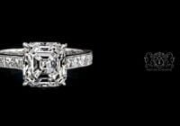 Leon Megé bespoke platinum Asscher cut diamond ring with channel-set French-cut diamonds r6297