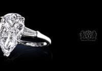 Leon Megé bespoke three-stone ring with a pear-shaped diamond and tapered baguettes r7281