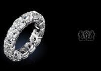 Leon Megé exclusive platinum eternity band with True Antique cushion Blonde moissanites r8638