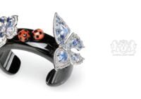 Leon Mege bespoke "Mothra" black jade cuff with moonstones, diamonds and sapphires b8013