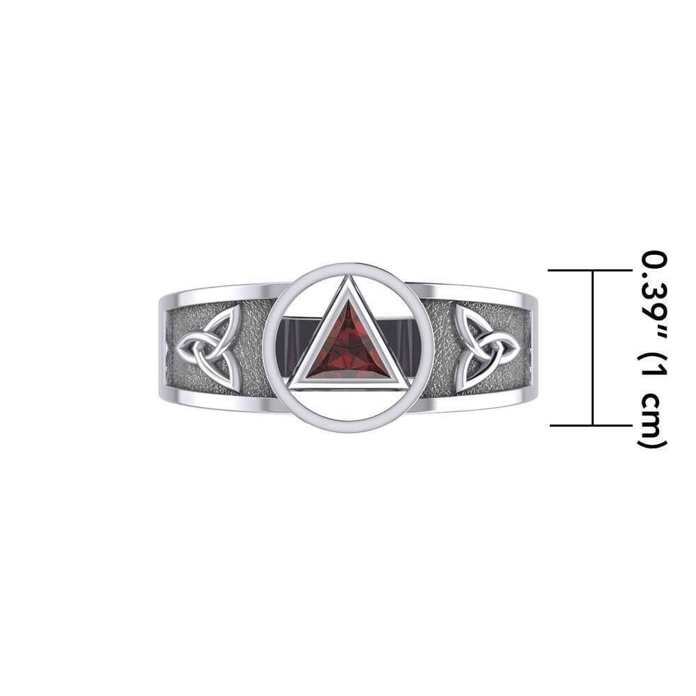 Silver Celtic Trinity Knot women Ring with Inlaid Recovery Symbol TRI1931